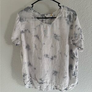 C&C California Linen Black and White Tie-Dye Short Sleeve Top